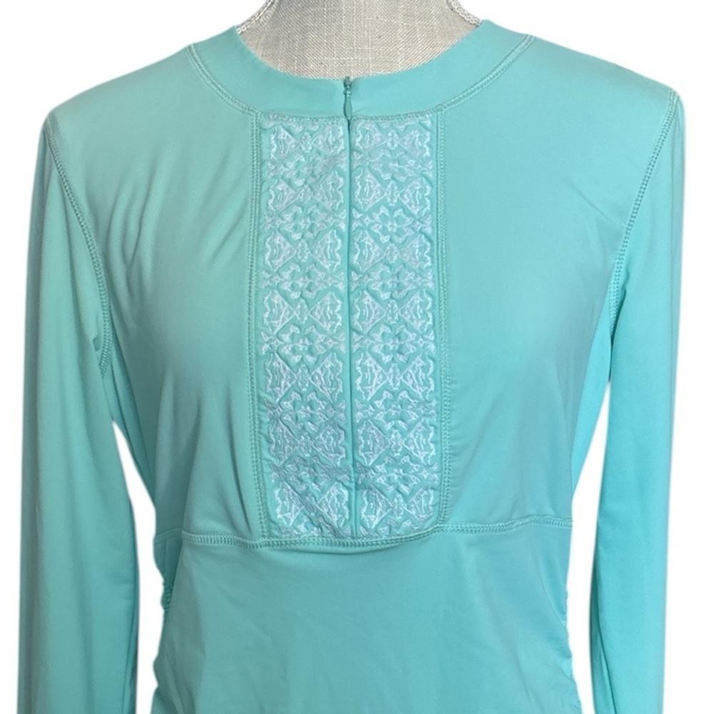 Cabana Life Embroidered Aqua Essentials Rash Guard in Aqua Size Large EUC - Picture 5 of 11
